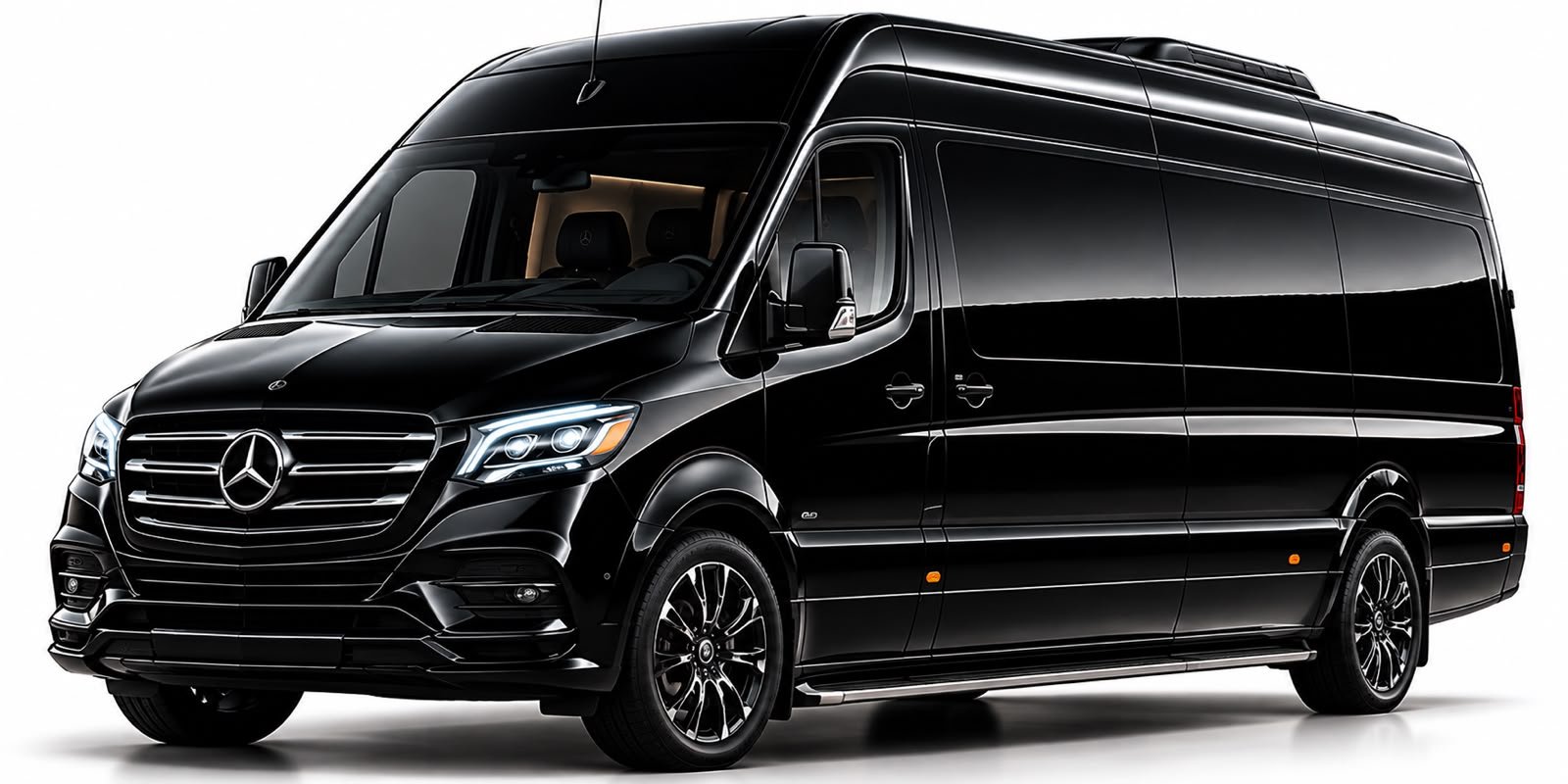 Black Mercedes-Benz Sprinter passenger van